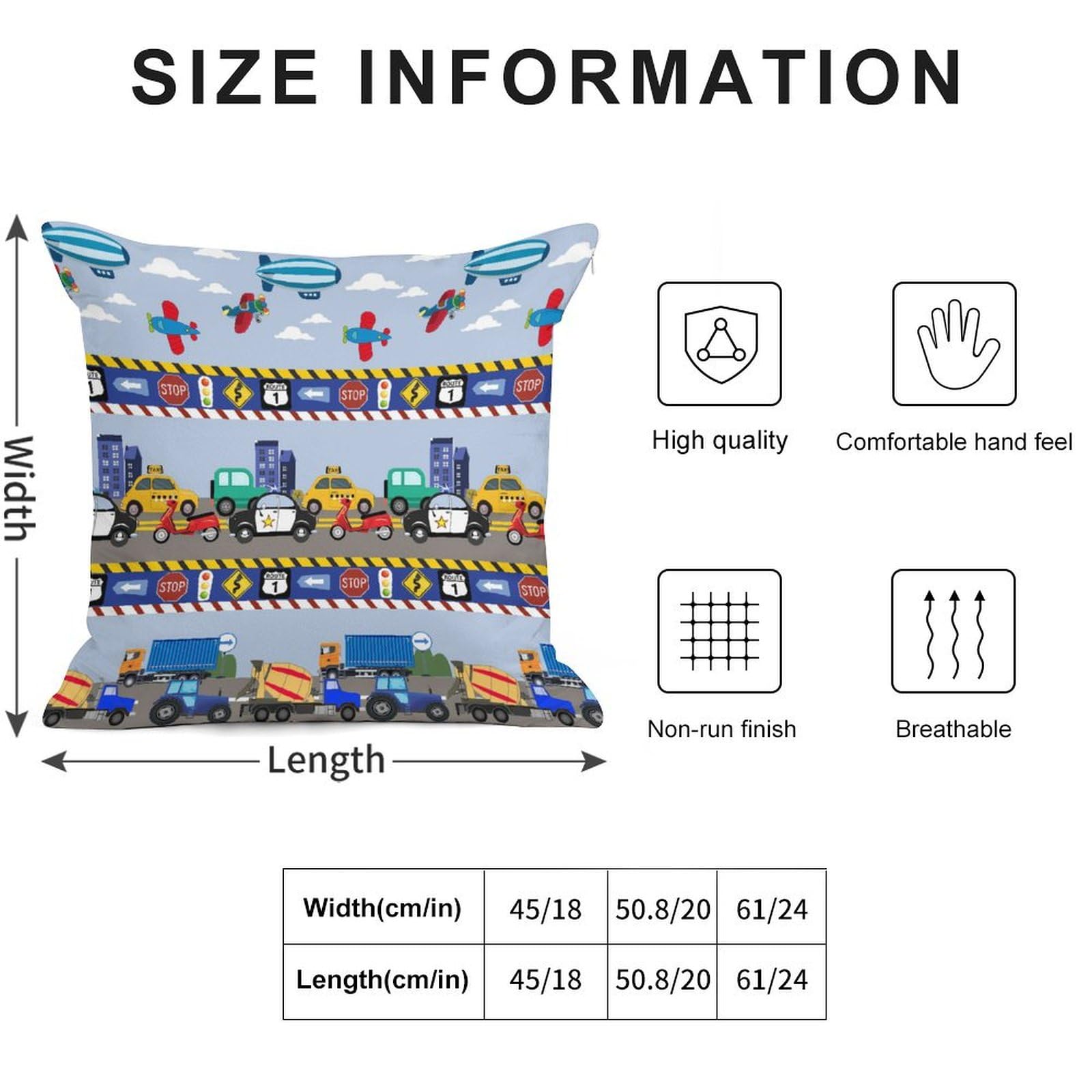 Kurtect Cartoon Cars Pillow Covers,Kids Boys Aircraft Vehicles Road Clouds Abstract Print Pillow Cases Warm Cozy for Sofa Chair Car Living Room Couch Bedroom Recliner,16x16in