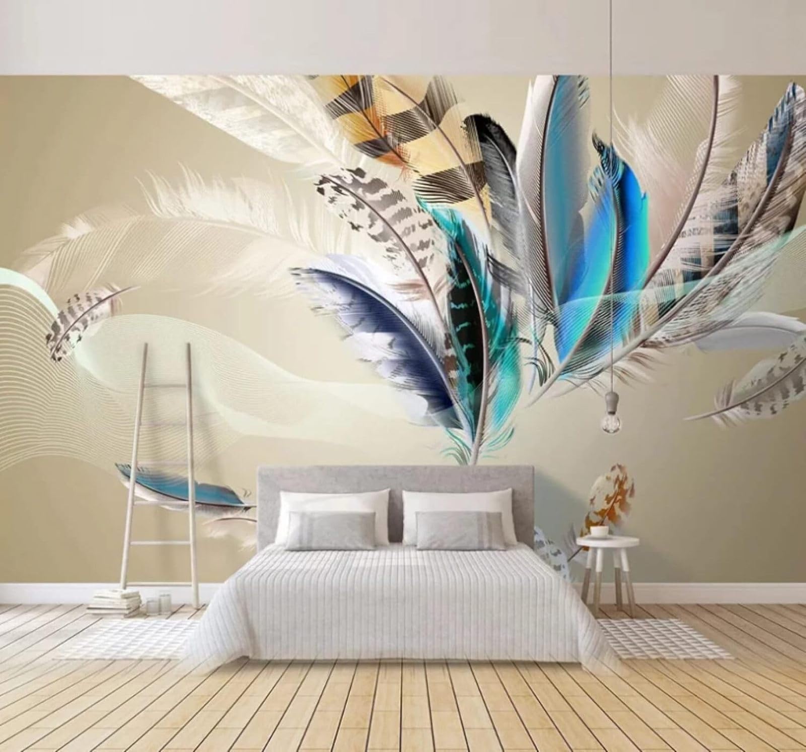 Wallpaper-3D-Xlm 350Cm×256Cm(B×H) Minimalist Three Dimensional Colourful Feathers Unique 3D Wallpaper Easy Install Feature Office Living Room Sofa Bedroom Tv Background Wall Decoration-350Cm×256Cm