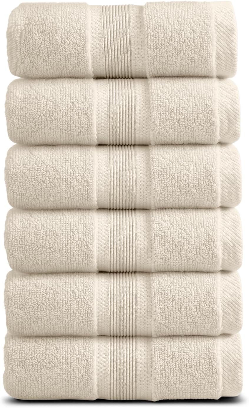 Springtree Home Luxury Bamboo Rayon Hand Towel Set of 6 | 35% Bamboo Rayon - 65% Zero Twist Cotton, Ultra Soft, Highly Absorbent, Oeko-TEX Standard 100 Certified | Luxury Bathroom Towels | Sand