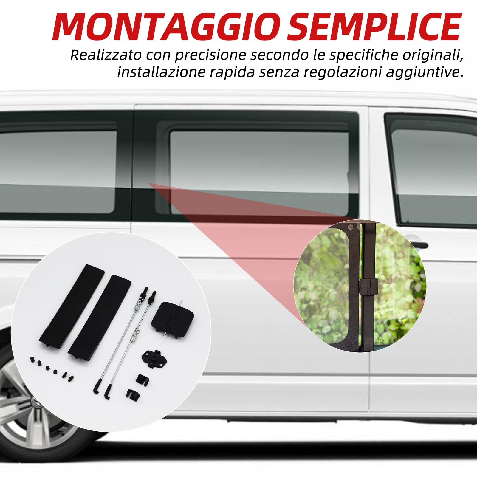Kit di riparazione per finestrini scorrevoli, inclusa maniglia. Adatto per Volkswagen Transporter, T5/T6, Caravelle e Multivan (modelli 2003-2025).