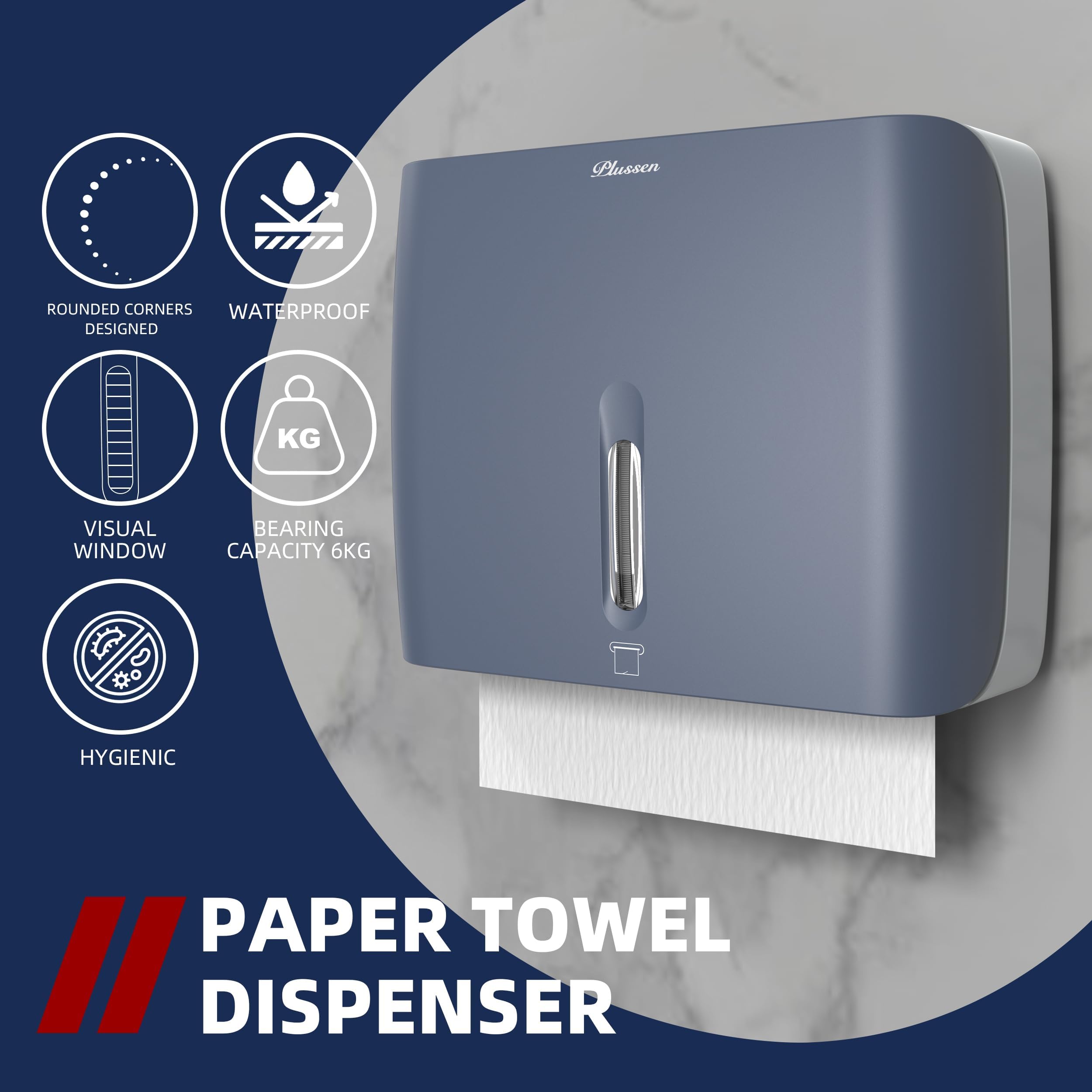 Dispensador de toallas de papel comercial, montaje en pared, azul, paquete de 2 unidades, se adapta a toallas de papel multipliegue para baño, cocina, uso doméstico