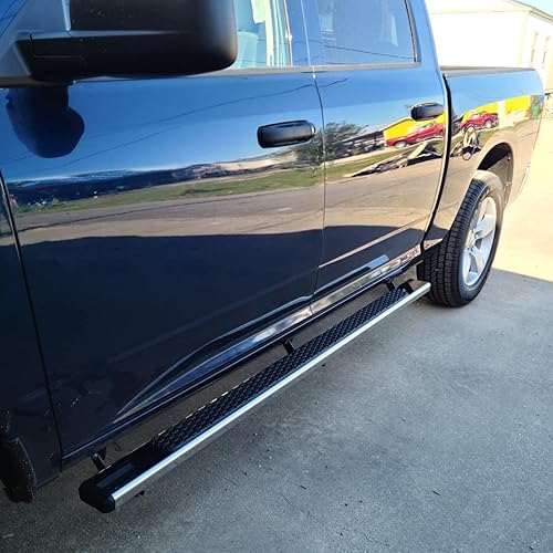Miniatura 4 de Estribos compatibles con Dodge Ram Crew Cab 2009-2023, Ram Factory Style Chrome con acero inoxidable negro de 82 pulgadas, barras de escalón lateral