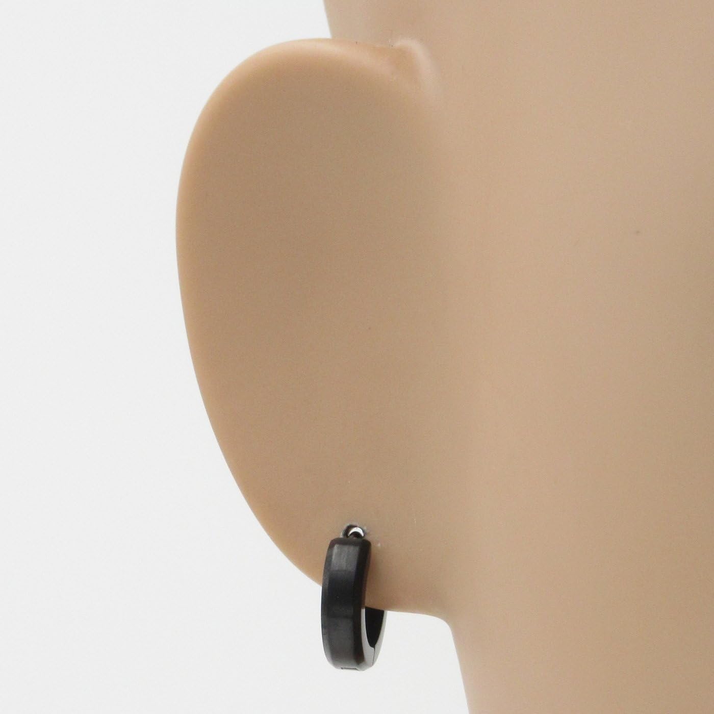 Pair Stainless Steel Slant Edge Hoop Huggy Earrings Silver-tone Gold-tone Black 4mm - Image 2