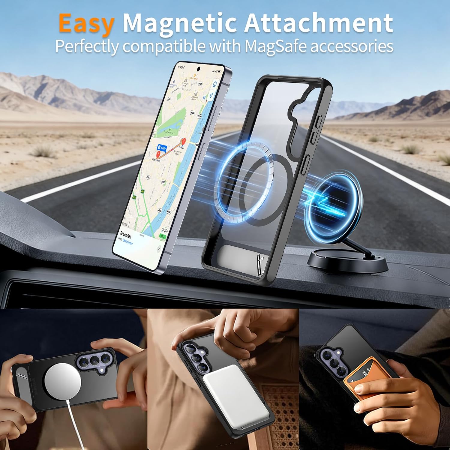 Hualele Magnetic for Samsung Galaxy S26 Case with Metal Stand, [Fit for MagSafe] [Military Grade Drop Protection] Shockproof Kickstand Translucent Slim Phone Case for S26, Black thumbnail
