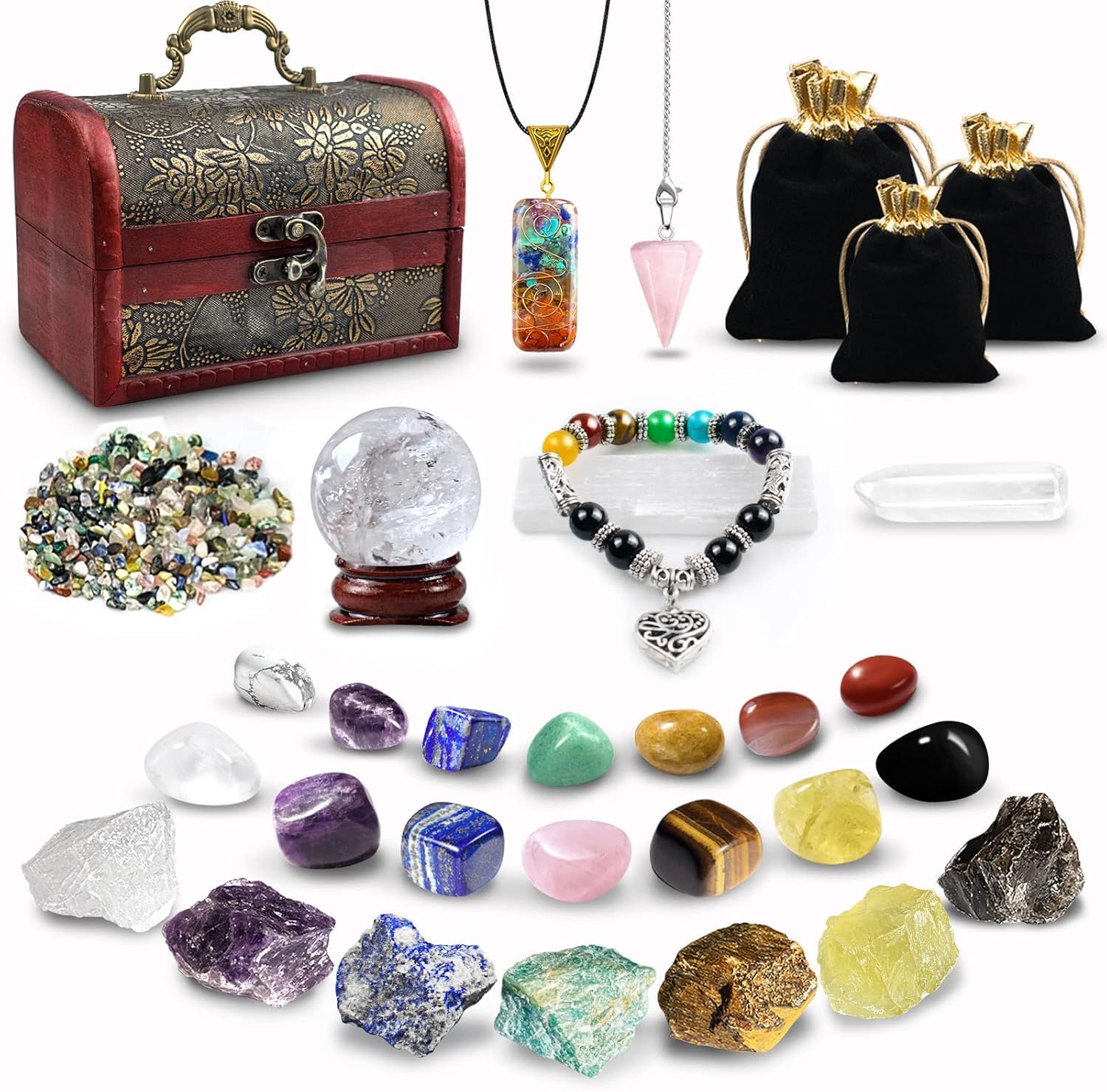 Crystals and Healing Stones, Healing Crystals Set, 28 Pcs Chakra Stones Kit for Beginners Gem Stones Real Natural Reiki Rocks 7 Raw Energy Starter Meditation Spiritual Balancing Gifts for Women