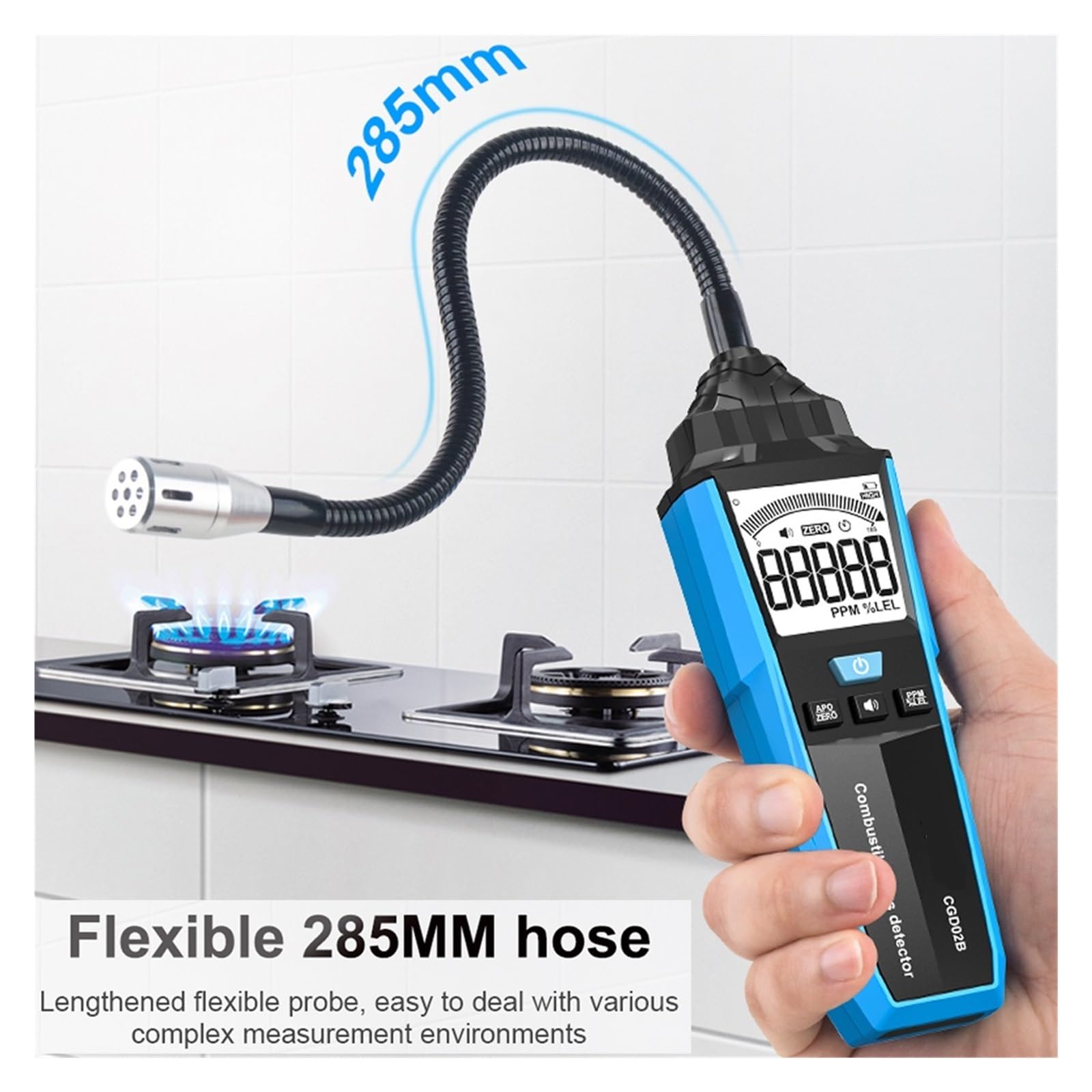 Detector De Gas Combustible, Analizador, Medidor GLP, Ubicación Fugas Natural Inflamable, Alarma Sonido, Probador Concentración Monitorización Precisa Tiempo Real(CGD02B)