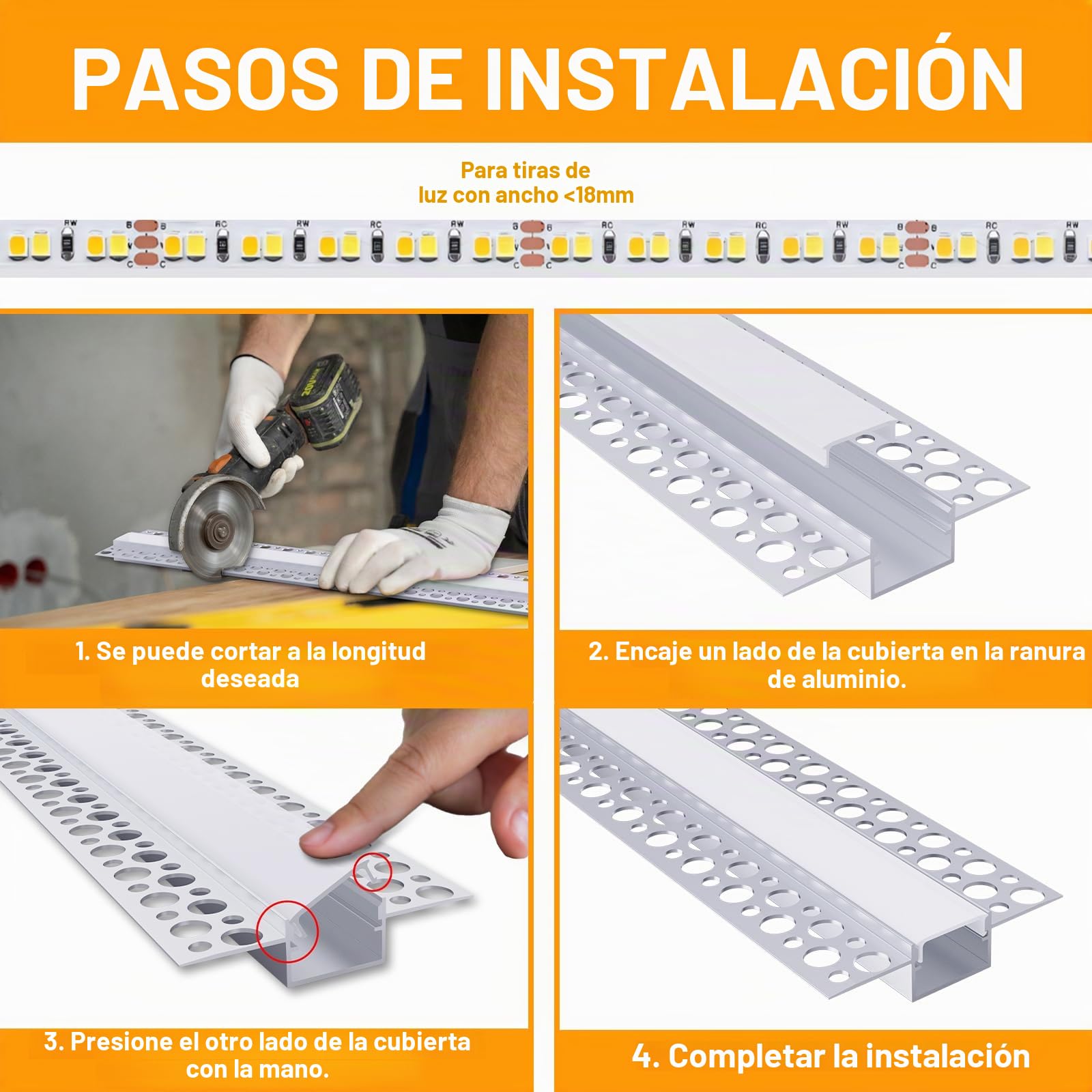 Angdarun LED profesional para tiras de 18 mm, paquete de 10 x 1 m, difusor de pared y techo, cubierta LED, difusor Philips Hue Strip