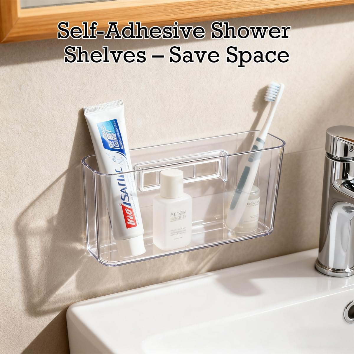 6 Pcs Adhesive Cabinet Door Organizers, 8 Inch Acrylic Wall Mount Organizer Without Drilling, Clear Adhesive Cabinet Door Storage Bins for Kitchen Bathroom Bedroom Living Room