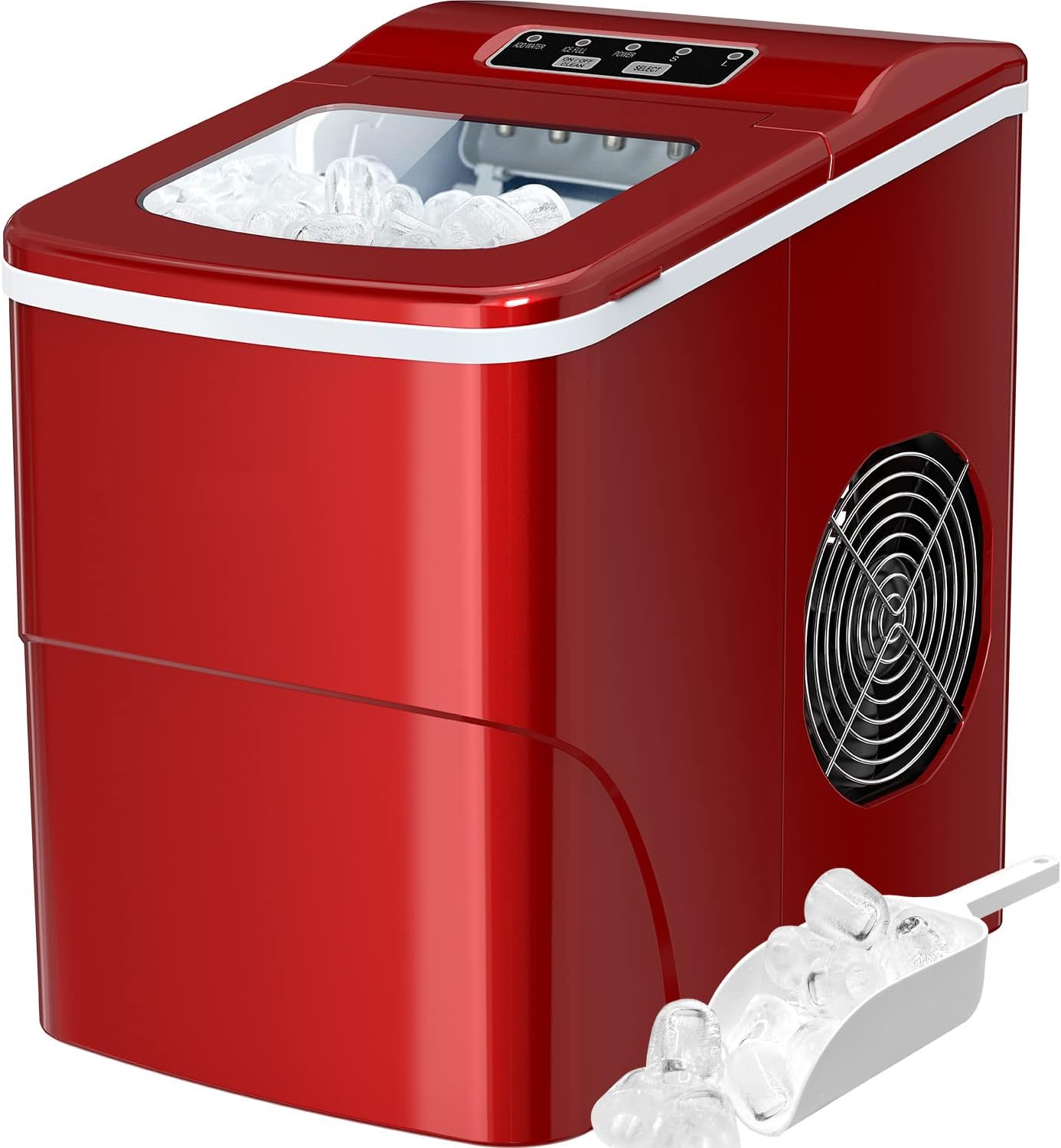 Silonn Ice Maker Machine for Countertop, 9 Bullet Cubes Ready in 6 Minutes, 26lbs 24Hrs Portable Self-Cleaning, 2 Sizes of Bullet-Shaped Home Kitchen Office Bar Party, Red