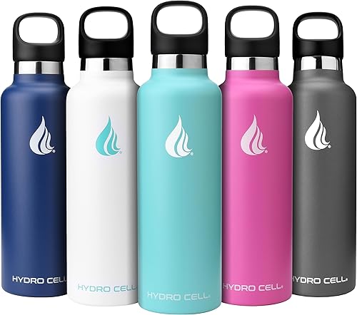 HYDRO CELL - Botella de agua de acero inoxidable con popote y tapa estándar (940, 710, 590, 470 ml), mantiene los líquidos calientes o fríos con