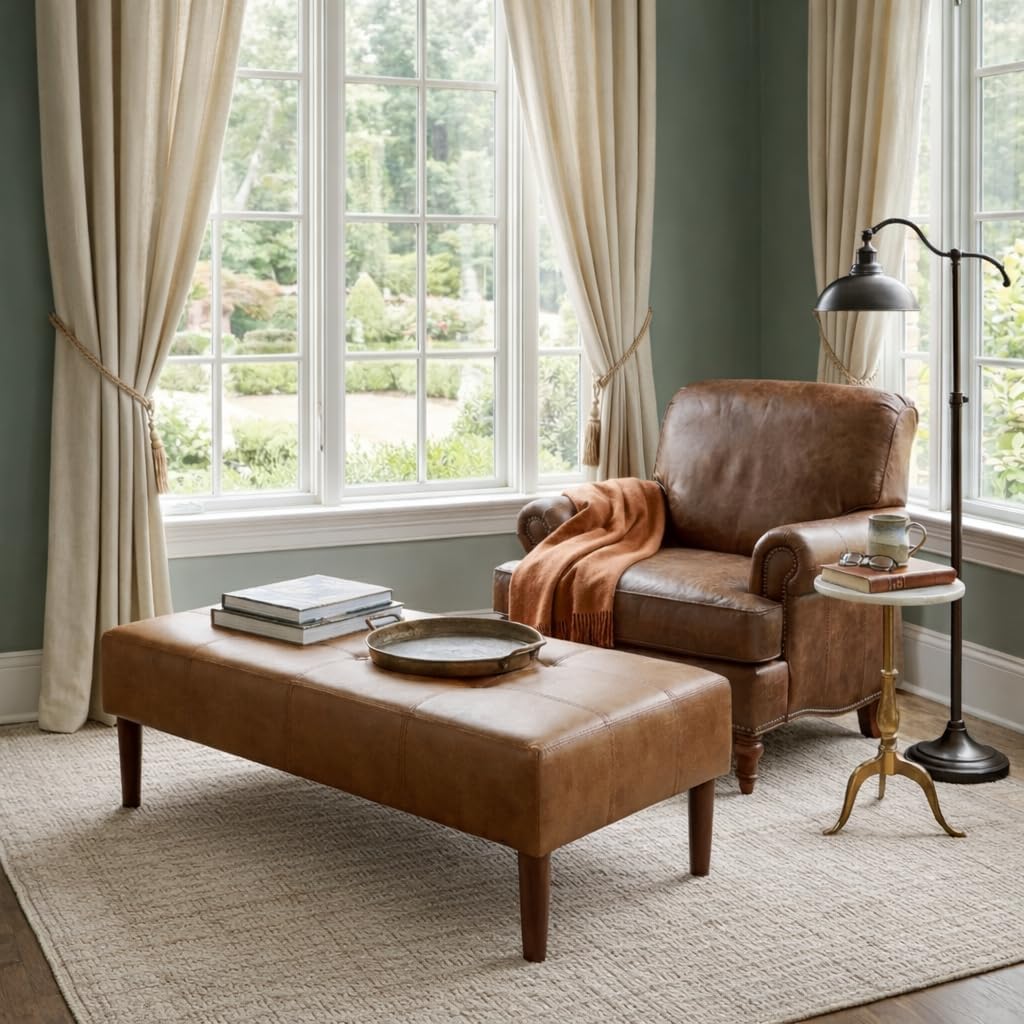 HomePop Tufted Decorative Bench, Light Brown Vegan Leather