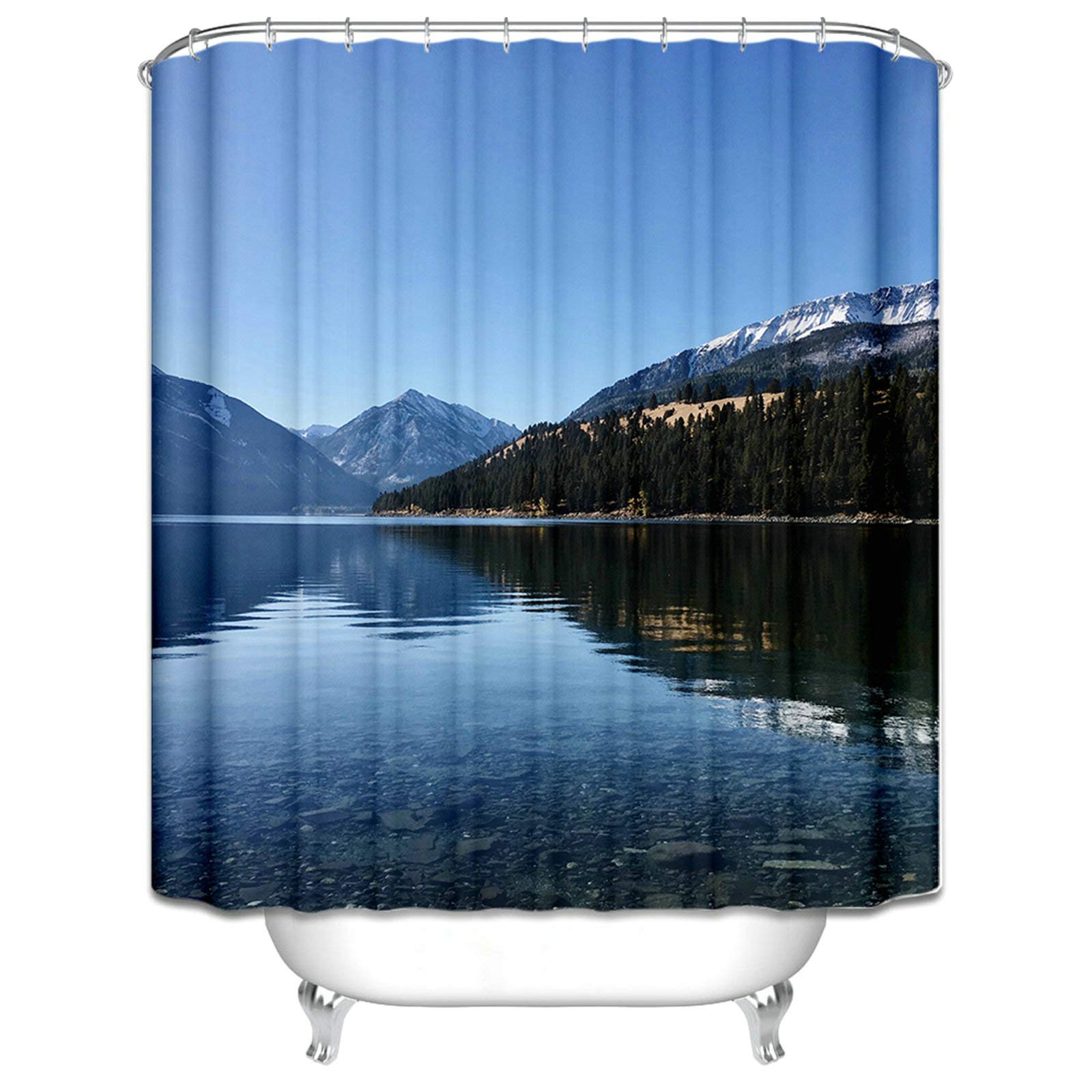 KnSam Cortina de ducha de 100% poliéster, incluye 12 anillas para colgar en la bañera, antimoho, impermeable, color azul, ancho 150 x 180 cm