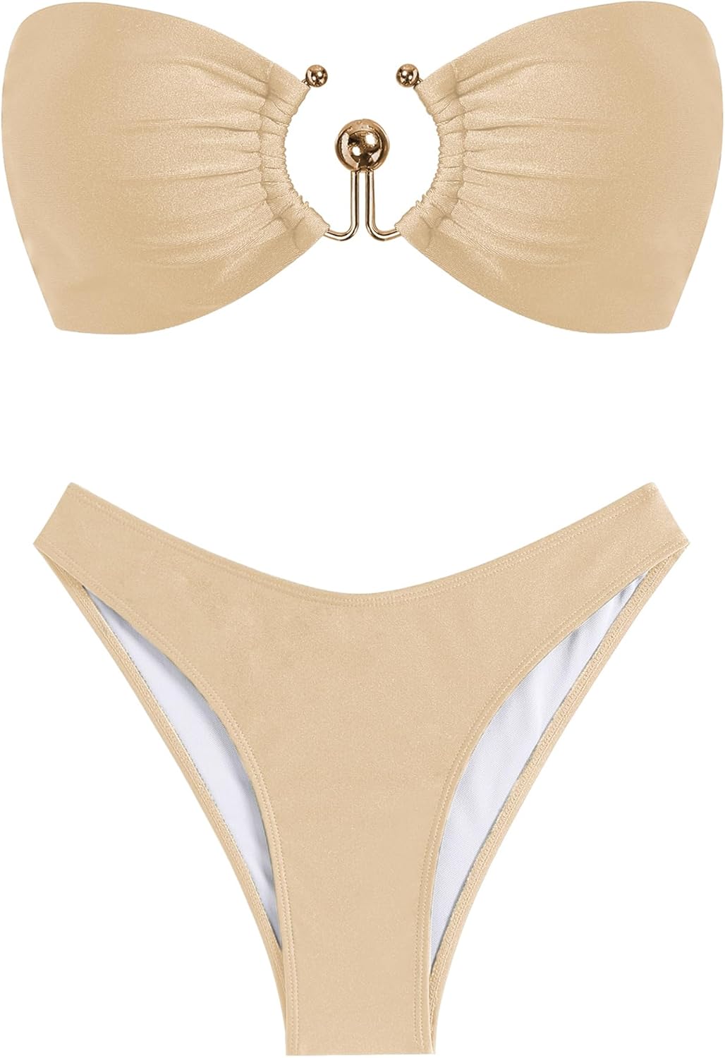 ZAFUL Womens Bandeau Bikini Set Metallic Sparkly O Ring Lace Up Tie Side High Cut Tanga Sexy Bathing Suit Swimwear