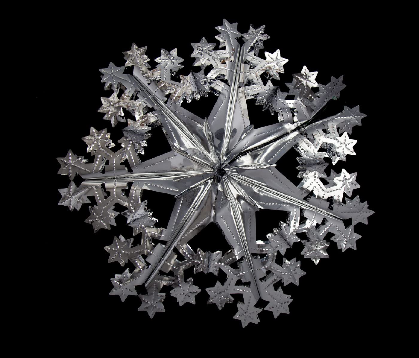 Simply Products Silver Foil Garland Snowflake Star - Christmas Hanging Decoration Wall Ceiling Xmas Deco (Silver)