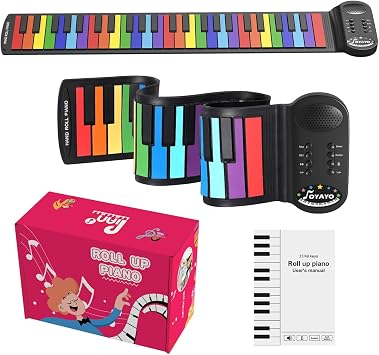 49 Keys Colorful Roll Up Piano, Portable Foldable Hand Roll Keyboard for Beginners, 7 Tones, 8 Demo Songs, Builtin Speaker, Recording Sustain Metronome Functions