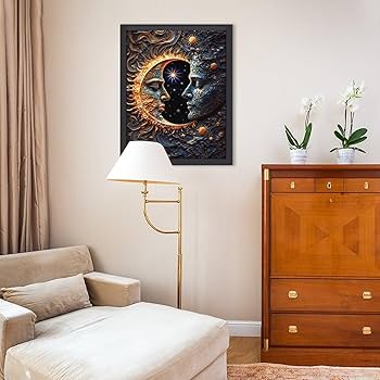 Amazon.co.jp: 月と太陽の顔 絵画 絵 超現実的な壁画