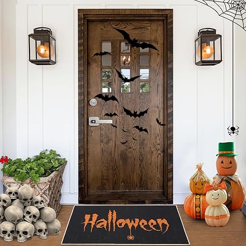 Miniatura 7 de CAROMIO Tapete decorativo de bienvenida con estampado de letras de Halloween, tapete antideslizante para interiores y exteriores, alfombra de