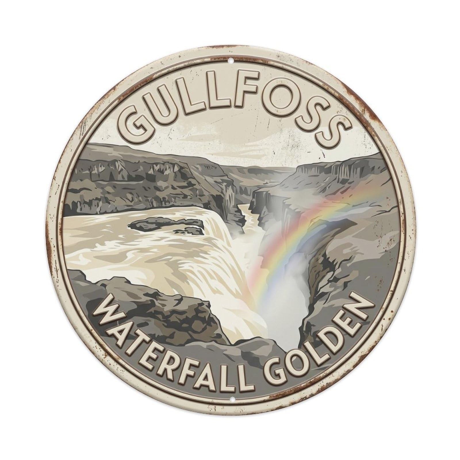 Gullfoss Waterfall Golden Iceland Cascade Metal Tin Sign
