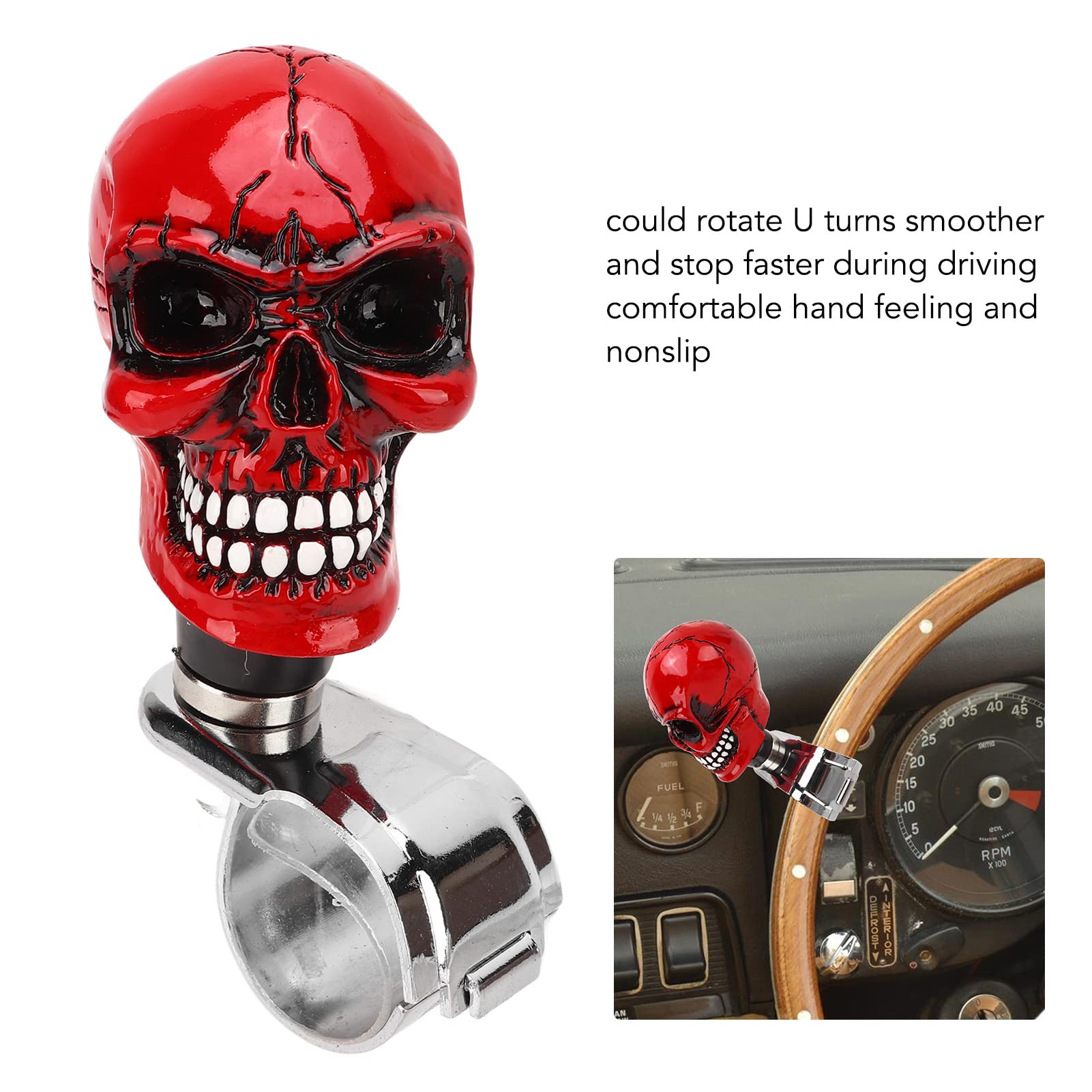 Brrnoo Boule du Volant, Pommeau de Volant en Forme de Crâne, Diamètre 3 cm, en Résine, pour Voitures, Camions, Tracteurs et Bateaux (rouge)