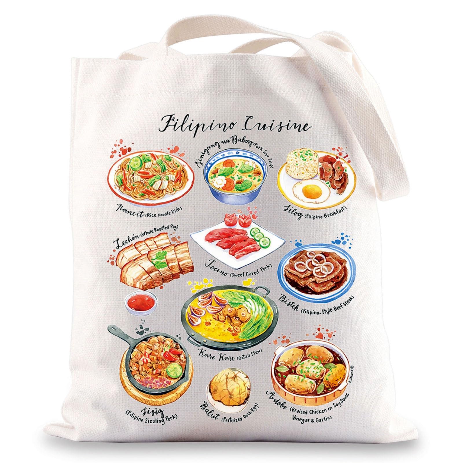 BWWKTOP Filipino Cuisine Tote Bag Philippines Travel Gifts Philippines Culture Shoulder Bag Filipino Vacation Gift