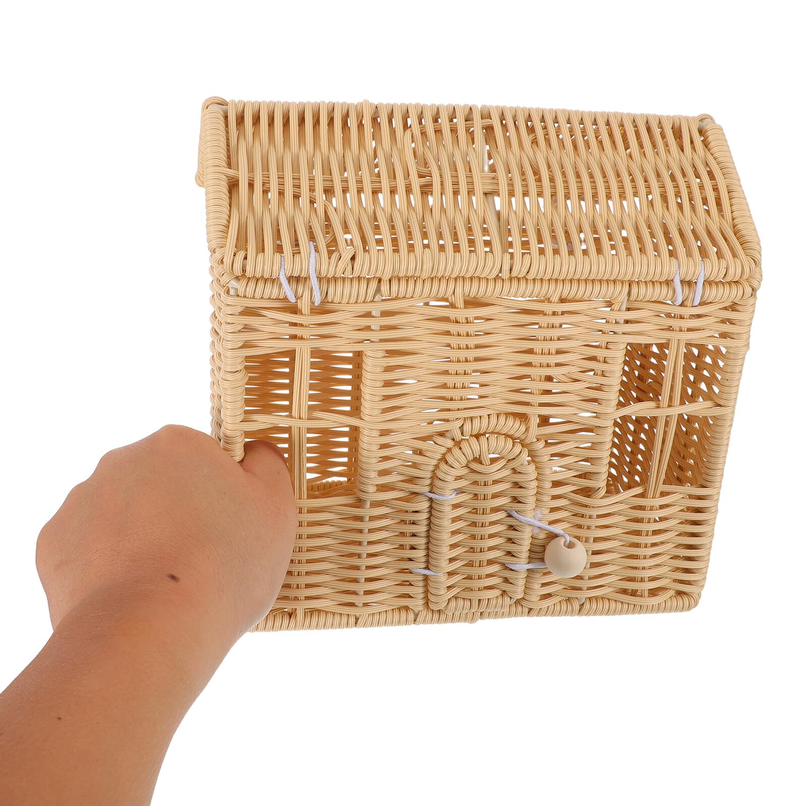Healeved Cesta Navideña Tejida a Mano con Forma de Casita Color Beige Cesta para Dulces y Regalos con Asa para Fiestas y Almacenamiento Adecuado para Celebraciones Navideñas