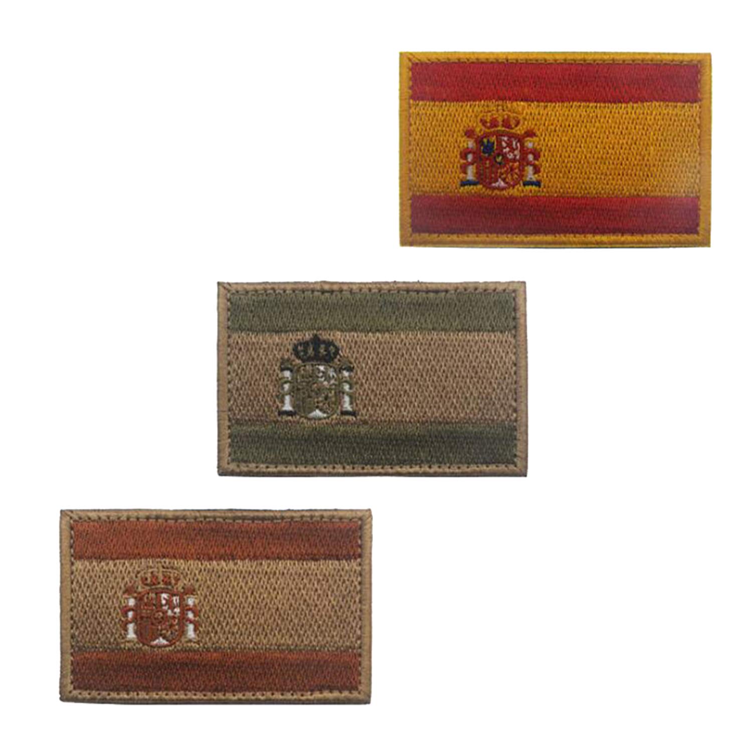 3 Pieces Spain Flag Patch Full Embroidery Military Uniform Emblem Patches Hook and Loop Fasteners Backing Patches