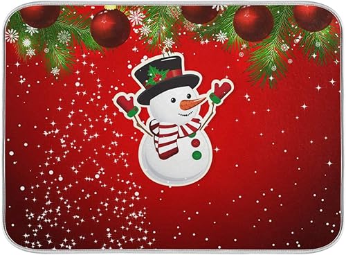 Tapete de secado de platos de Navidad, tapete rojo de muñeco de nieve para encimeras de cocina, fregaderos, tapete de secado absorbente resistente Tapete de secado de platos de Navidad, tapete rojo de muñeco de nieve para encimeras de cocina, fregaderos, tapete de secado absorbente resistente