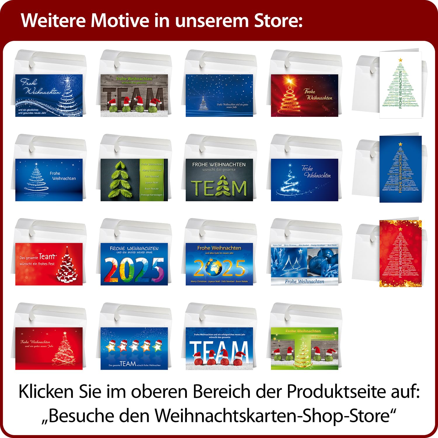 WK12155 Lot de 50 cartes de Noël internationales avec enveloppes Motif sapin Vert