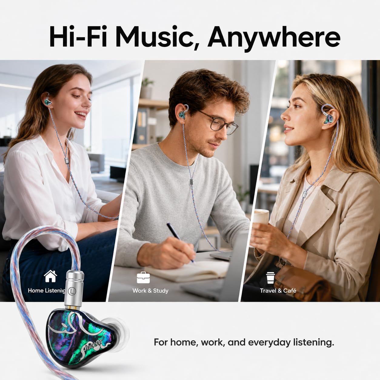 HiFiGo IEMs Juzear x Z Reviews Defiant - Auricolari in-ear con driver ibrido 1DD + 3BA, cuffie IEM da gioco cablate HiFi con cavo rimovibile per musicisti, audiofili e gamer (arcobaleno)