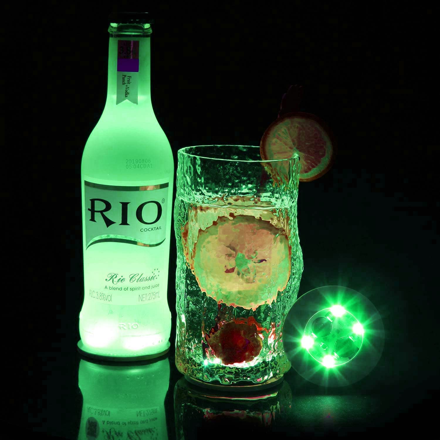 Aalin Green Led Coaster, 4 Pcs Led Sticker Lights, Led Bottle Lights Cup Holder Lights Car Coasters Light Up Coaster For Wine Liquor Bottle, Drinks Party, Bar Party (Green)