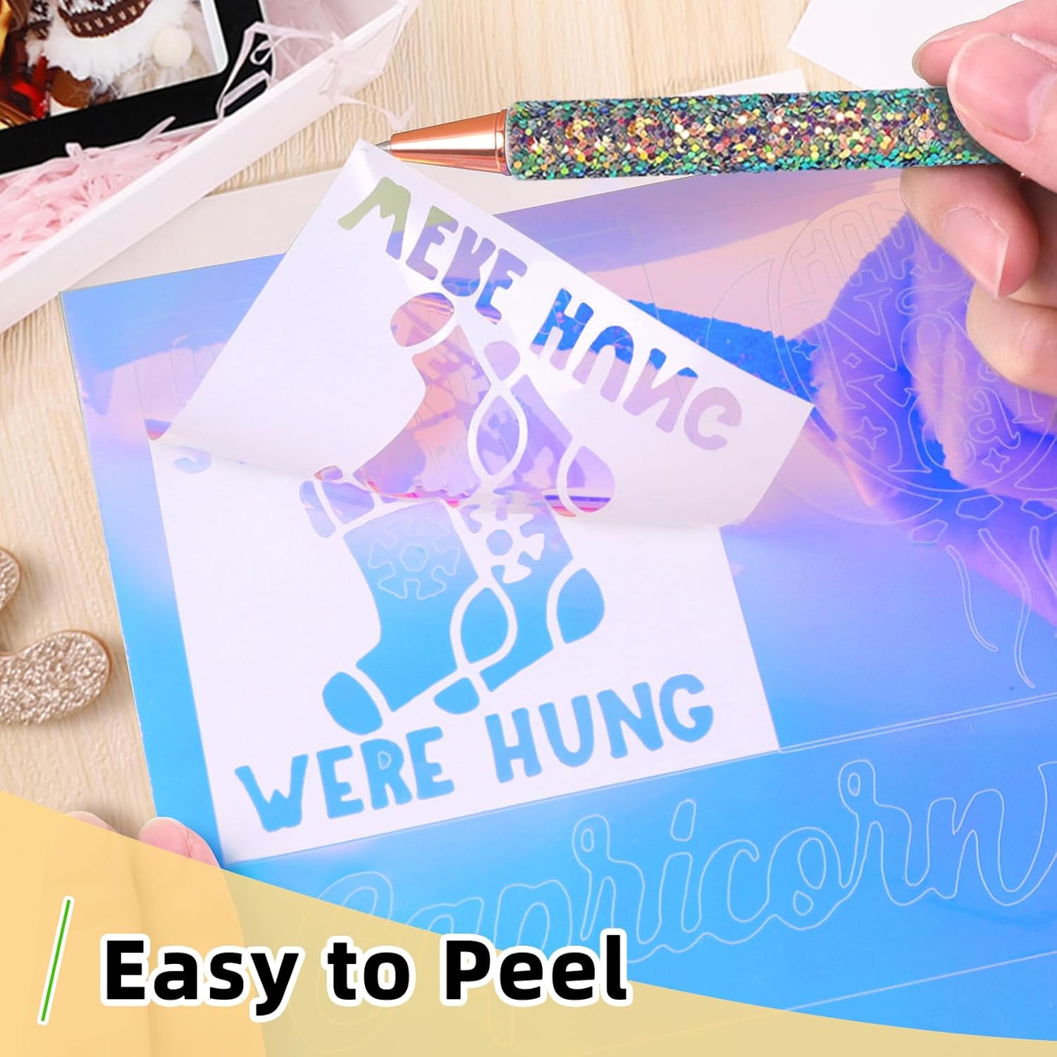 WRAPXPERT Holographic Permanent Vinyl Adhesive 35 Sheets Bundle-24 Vinyl Sheets 12"x12" & 6 Grid Transfer Paper & 5 Vinyl Layer Ppaer Compatible with All Crafters