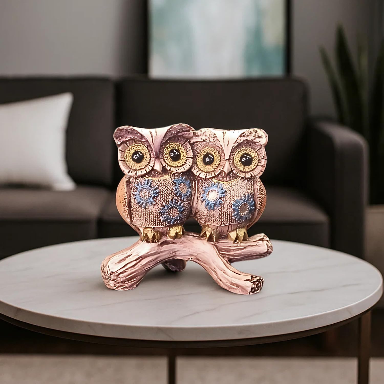 Owl Statue for Good Luck – 4 Inch Resin Figurine Antique Multicolour |Feng Shui & Vastu I Evil Eye |Owl Pair Showpiece for Home & Office Table Decor Gift Item (L-12 x W-7 x H-11 cm)