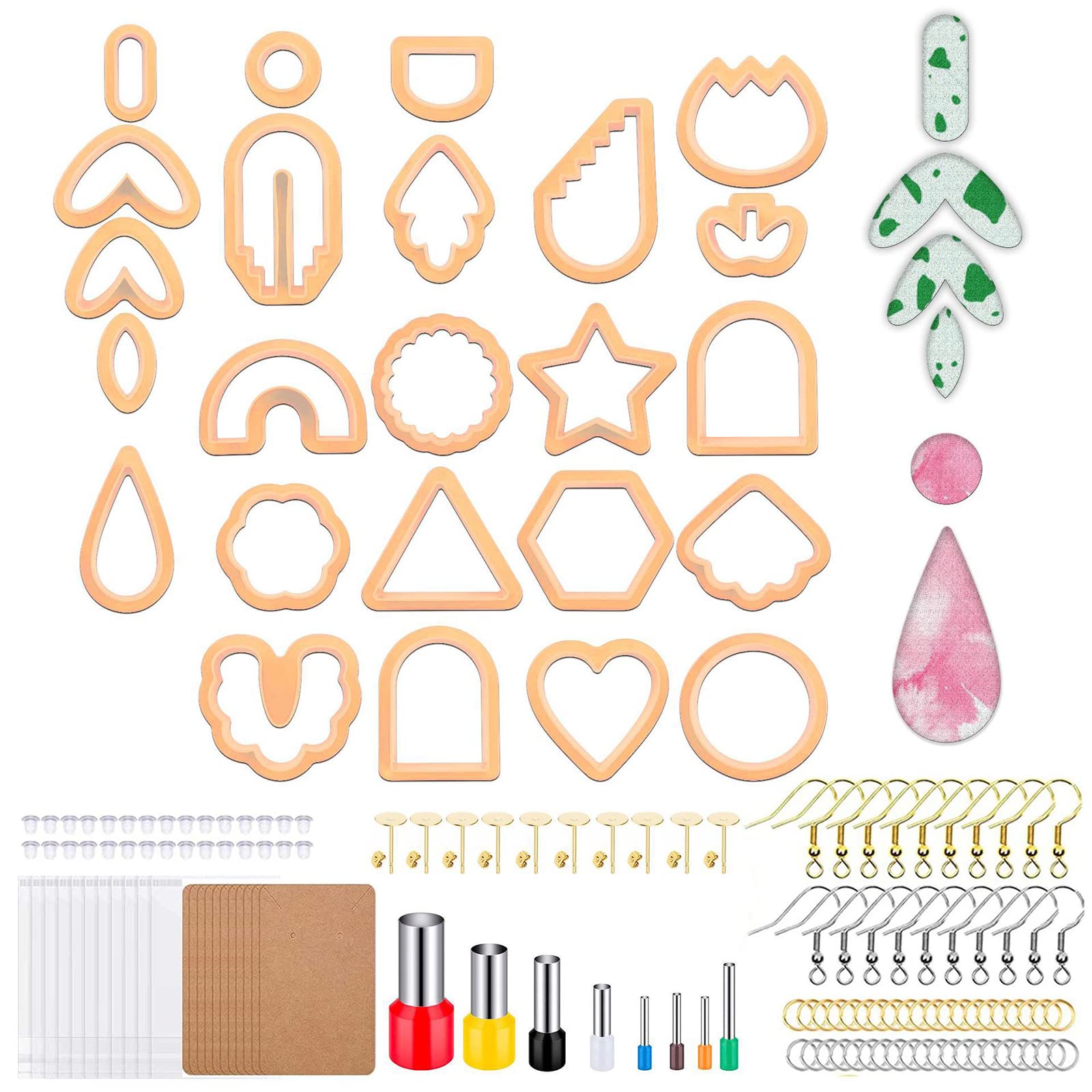 Jazuaiao 142pcs Clay Set 24 Shapes Clay Cutter with Earring Hooks Jewelry Making Accessories Cutting Molds Jewelry