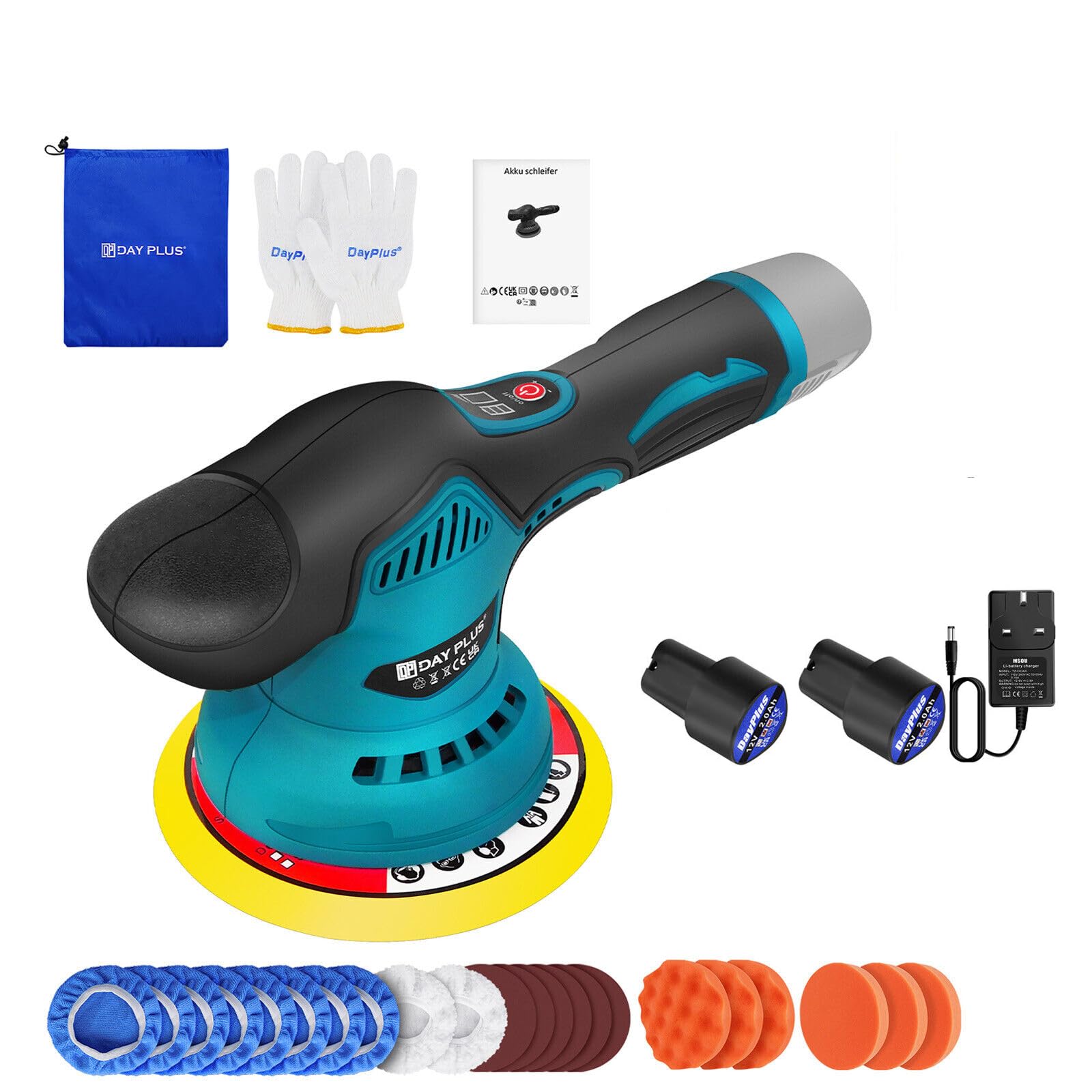 Lucidatrice a Batteria Auto , Lucidatrice per Auto Senza Fili da 125mm-150mm, Lucidatrice Auto, 8 velocità Variabili 2800-5500 RPM, per Lucidare l'auto e i Mobili