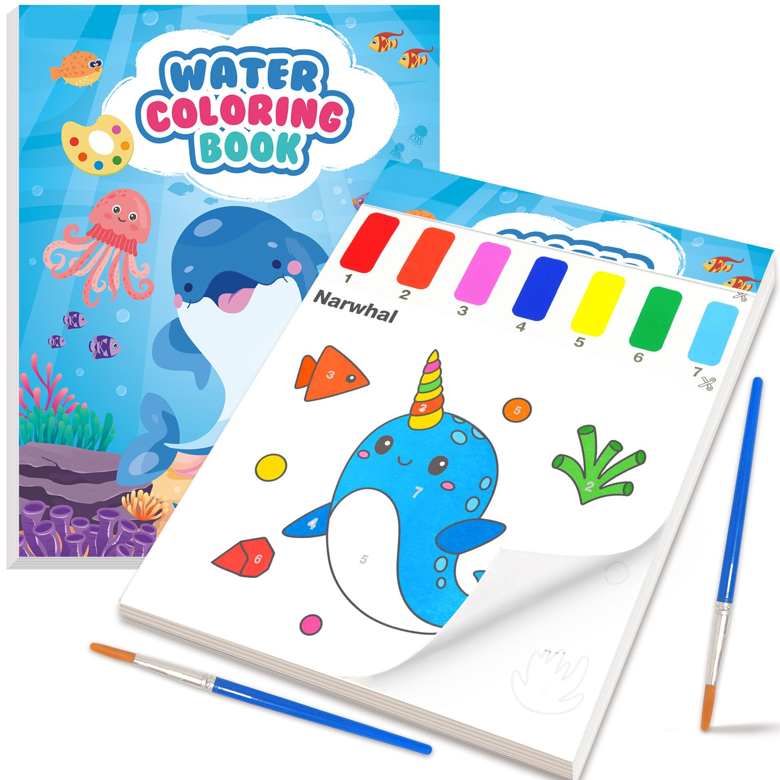LIKYMO Painting by Numbers, Colouring Book, Water Painting Books for Kids 4-8, Arts and Crafts, Watercolor Painting Sets for Kids, Birthday Gifts Boys Girls (Blue Oceans A) — image 1