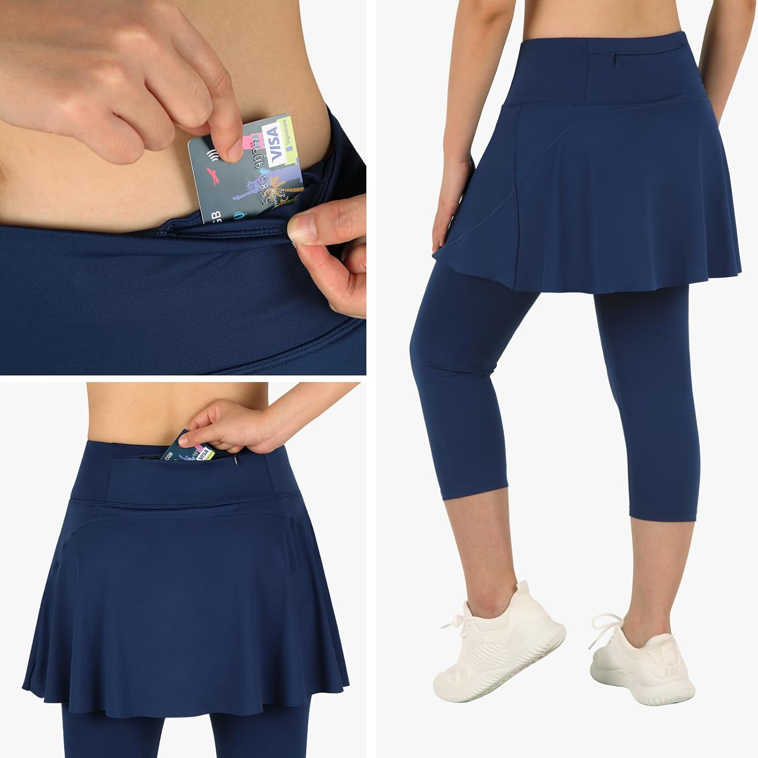 ANIVIVO Skirted Leggings for Women with Pockets, Tennis Yoga Pleated Skirt with Leggings - Image 4