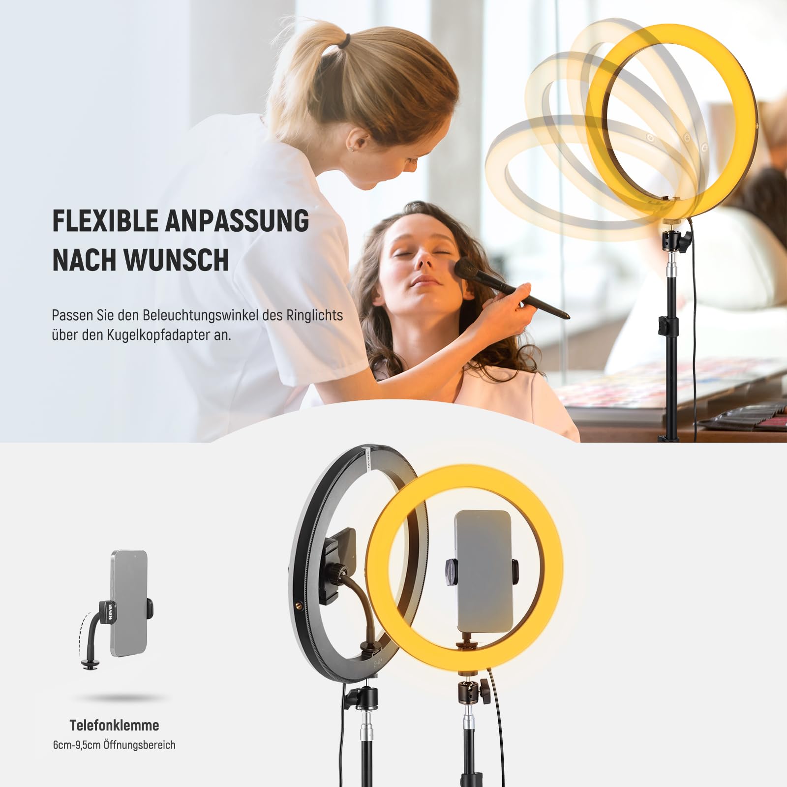 NEEWER 30,5cm(12Zoll) 24W Hochleistungs LED Ringlicht für Telefon mit 181 Zoll Halterung Bicolor 2900K-7000K USB Eingang Typ C PD CRI97+ 1810lux/0,5m 12 Szenen für Live Übertragung Zoom TikTok, RH12B