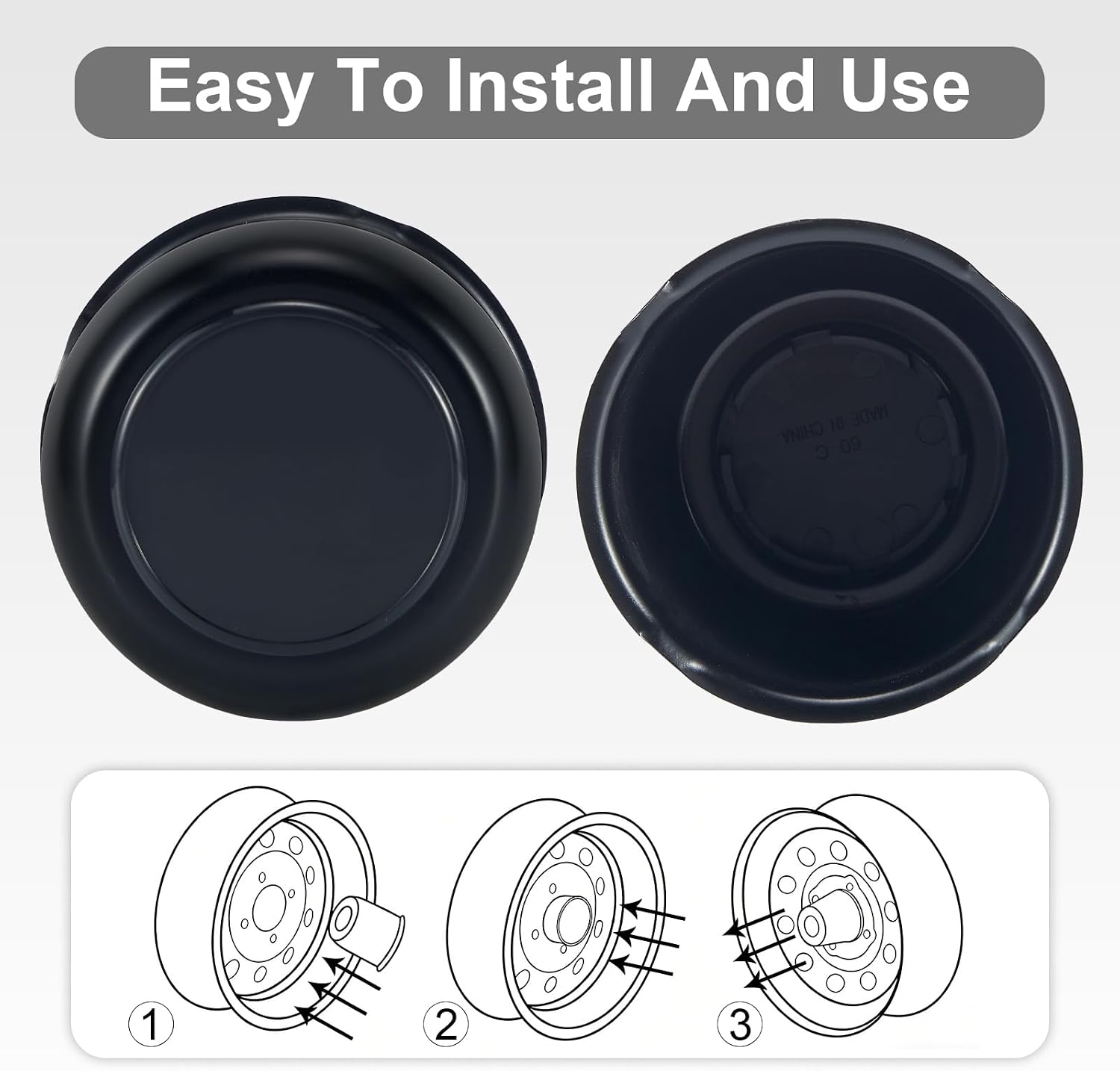 3.19" Push Through Center Caps for Trailer Truck RV Wheel Rims 3.19" Center Bore Chrome Carbon Steel, 3.19" Center Hole, 3.62" Height, 4Pack, Black