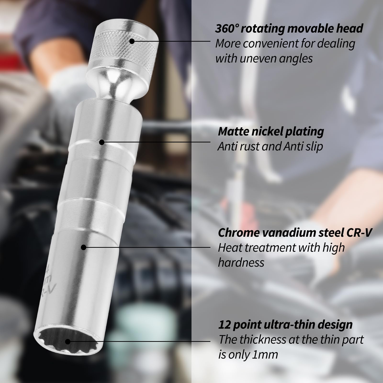 GIBOHOM 2 Pezzi Chiave Candela 16mm/14mm, Chiave Candele Auto, Universale Magnetico Flessibile per la Riparazione Dell'auto per Rimuovere Le Candele Dell'auto