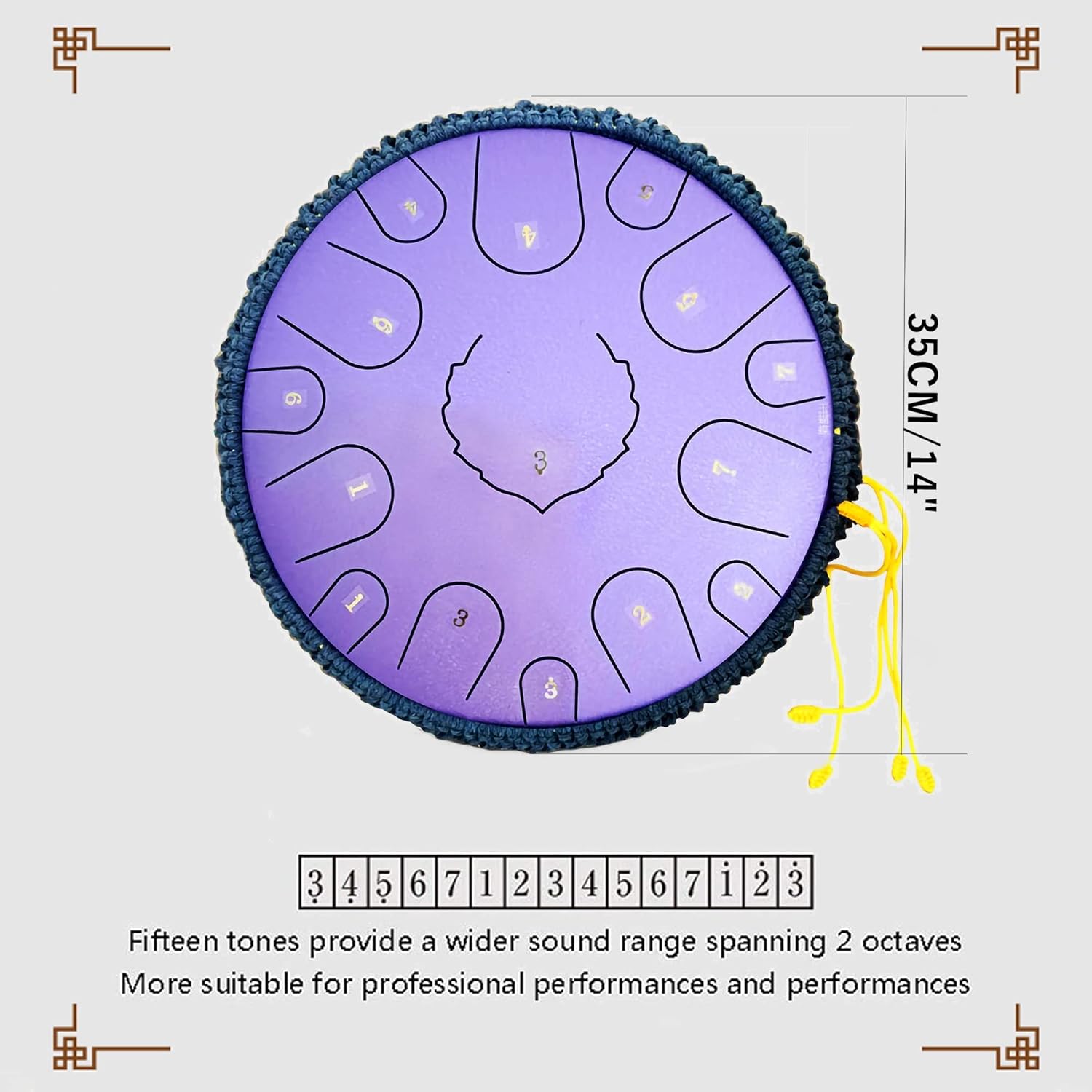 Steel Tongue Drum 15 Note 14 Inches，D Key Concert Percussion Instruments with Waterproof Bag， Music Book， Drum Mallets and Picks，Professional Steel Drums for，Pink-14 inches 15 Tones