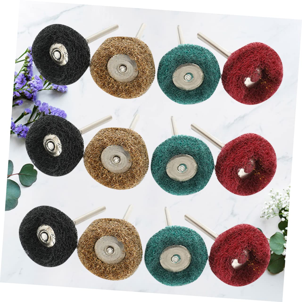 UPKOCH 80pcs Nylon Buffing Polishing Wheel Set with Handle for Rotary Tools Includes Red Yellow Green and Black Fiber Wheels for Surface Finishing and Removal