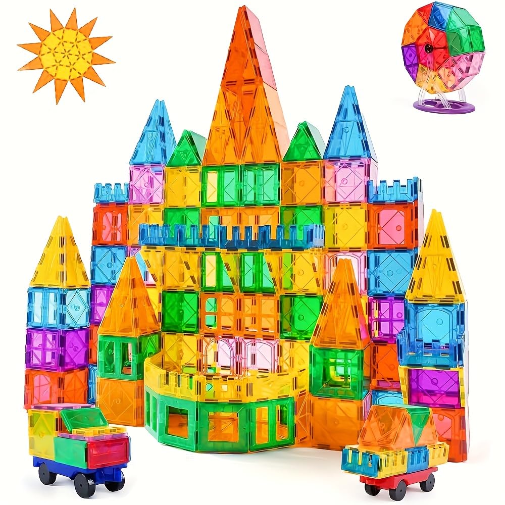 Katiago Magnetische Bausteine, 121 Teile Magnet Bausteine Spielzeug Kinder 3D Farbenfrohe Starterset Magnetische Bauklötze mit 1 Auto für Kinder ab 3 4 5 6 Jahre Geburtstag Geschenk