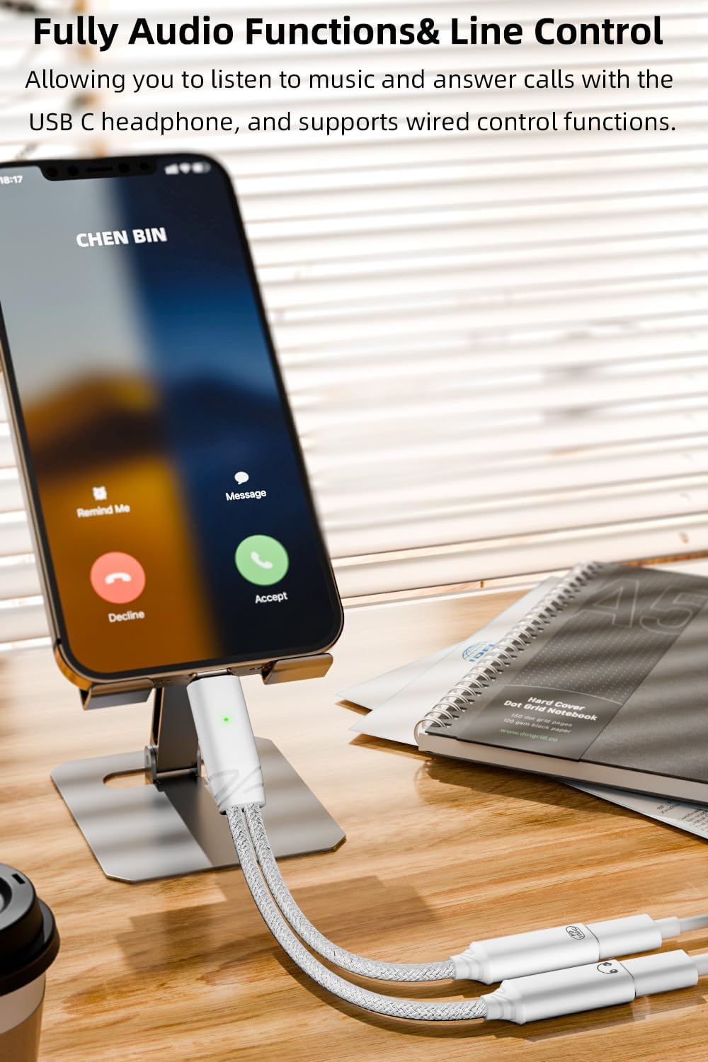 USB C Splitter, Dual USB C Headphone and Charger Adapter Audio Dongle Cable with PD 100W Fast Charging for iPhone 16/15 Series, iPad, MacBook, Galaxy S24/S23 and More (White) image 4 of 6 B0F27JN7D2