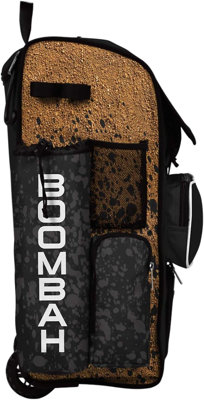 Boombah Rolling Superpack Baseball/Softball Gear Bag - 23-1/2" x 13-1/2" x 9-1/2" - Baseball Homeplate Black/White - Telescopic Handle - Holds 4 Bats - Wheeled Version
