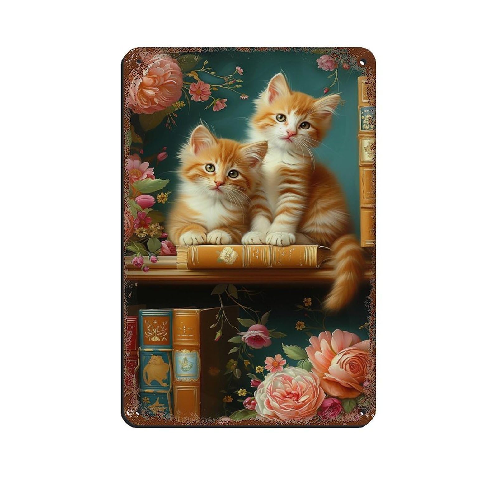 Lxwnze 20L X 30W Cm Cottage Kitten Oil Painting Poster Tin Sign Vintage Metal Pub Club Cafe Bar Home Wall Art Decoration Poster Retro 8X12inch(20X30cm)