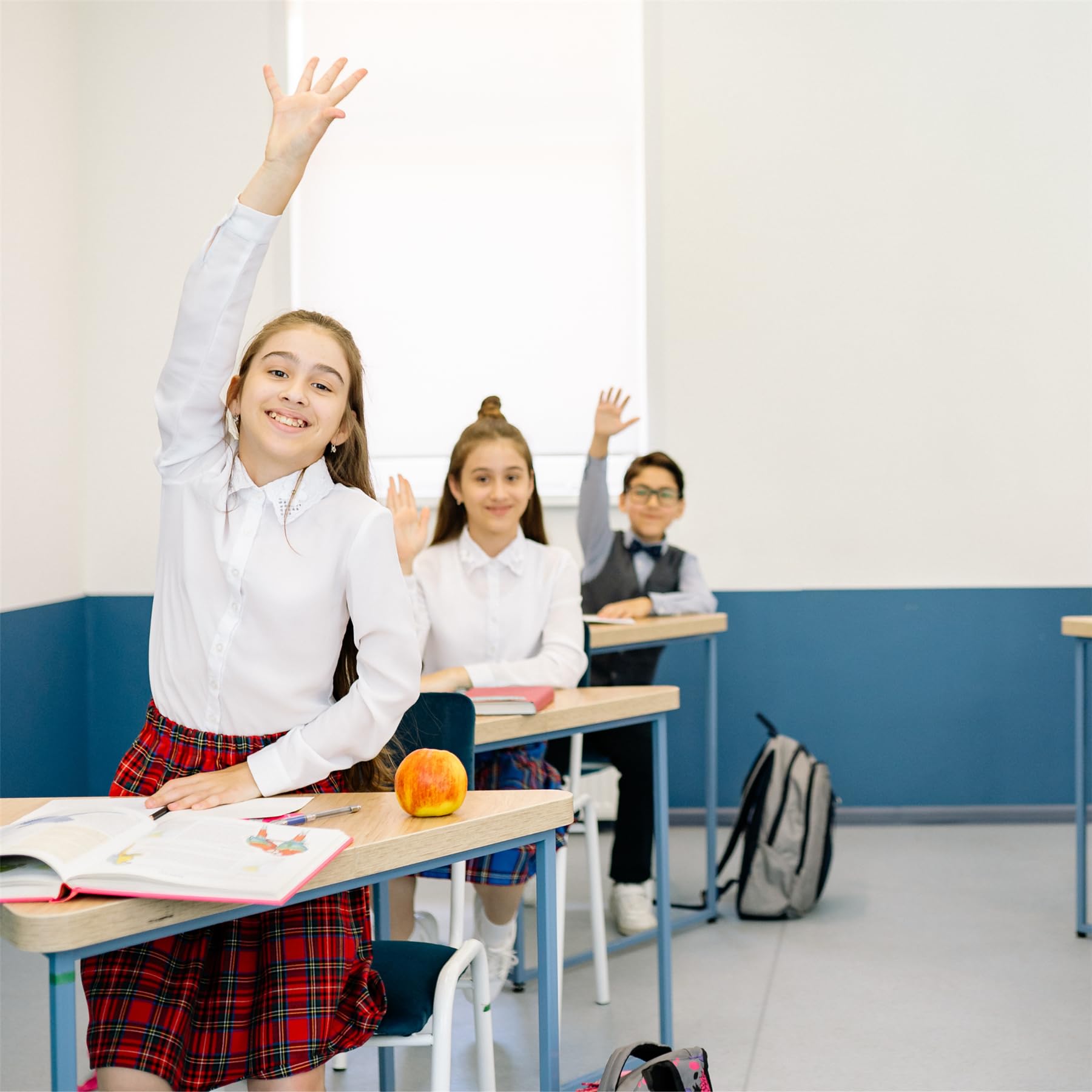 janisramone Camicie scolastiche da ragazza, confezione da 2, camicie a maniche lunghe con colletto, camicetta a bottone e maniche a busta, divisa scolastica, tinta unita, per bambini dai 3 anni in su
