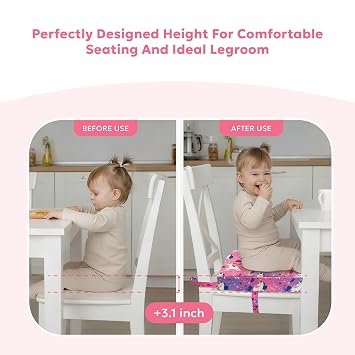 Toddler Booster Seat for Dining Table,Portable Kids Booster Seat - Adjustable, Non-Slip, Lightweight & Easy to Clean (Pink Horse)