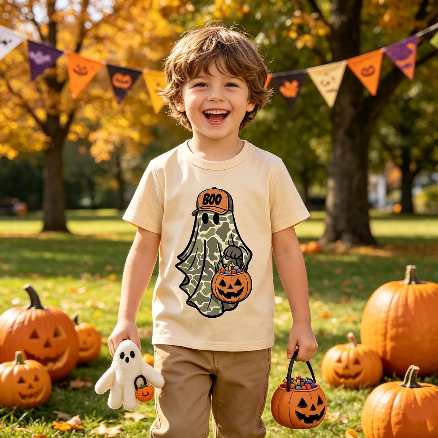 Halloween Todder Boys Girls Short Sleeve Boo Cute Ghost Shirts Feral Raccoon Funny Tops 2-7 Years