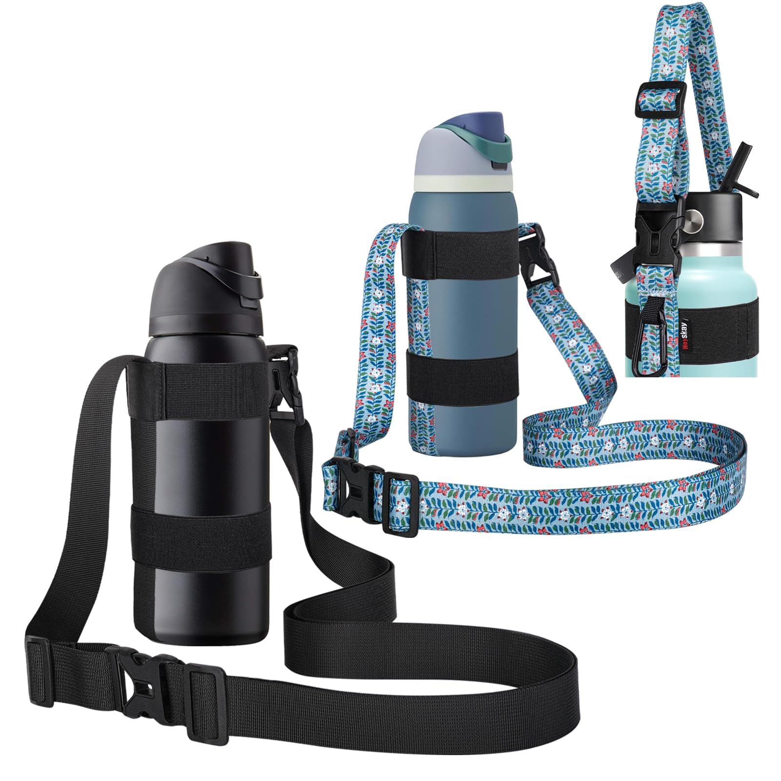 HEYSKAY 2 soportes para botella de agua con correa, correa de asa con correa de hombro ajustable y mosquetón de 12 a 24 onzas para botella de agua Hydro Flask Deportes Gimnasio Senderismo Camping