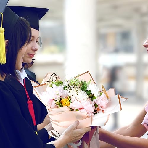 Miniatura 7 de Outus 60 hojas de papel de regalo para ramo de flores, impermeable, con 60 mariposas 3D, 100 alfileres de flores, 2 rollos de cinta, suministros de